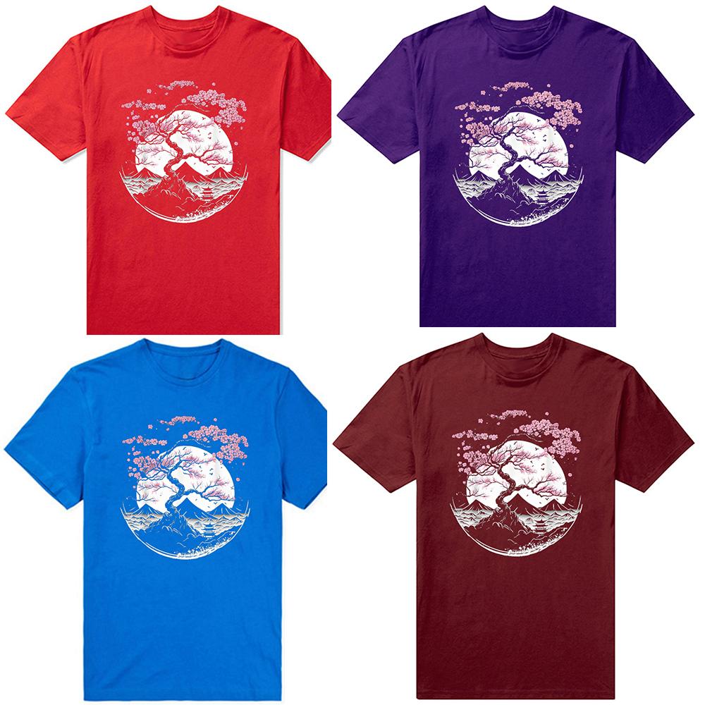 Japanese Cherry Garden Geisha Cherry Blossom Tshirt Women Womens Shortsleeved Round Neck Autumn and Winter Comfort Top