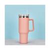 (Pink)Stainless Steel Water Cup Large Capacity Vacuum Straw Cup Handle Coffee Mug