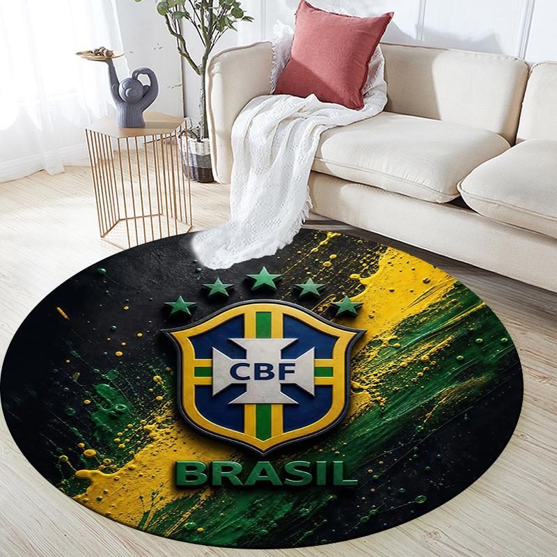 Brazil National Football Team2 Round Area Rug,Carpet Rug for Living Room Bedroom Sofa Playroom Decor,Non-slip Floor Mat