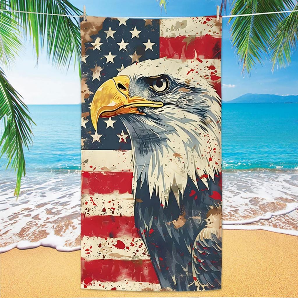 Eagle Pattern Beach Towel, Digital Printing Thin Quick-Dry Anti-Sand Microfiber Lightweight for Swim, Yoga, Travel, Gym, Gift