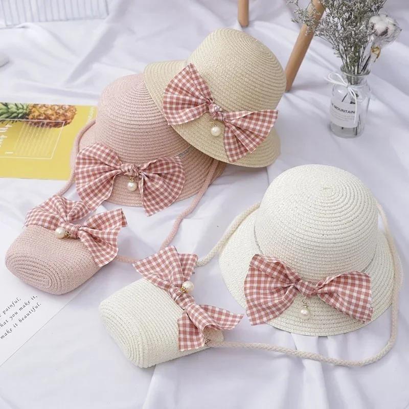 Womens Summer Fashion Straw Korean Bowknot Sun Outdoor Sun Protection Beach Hat Anti-ultraviolet Womens Hat Accessories