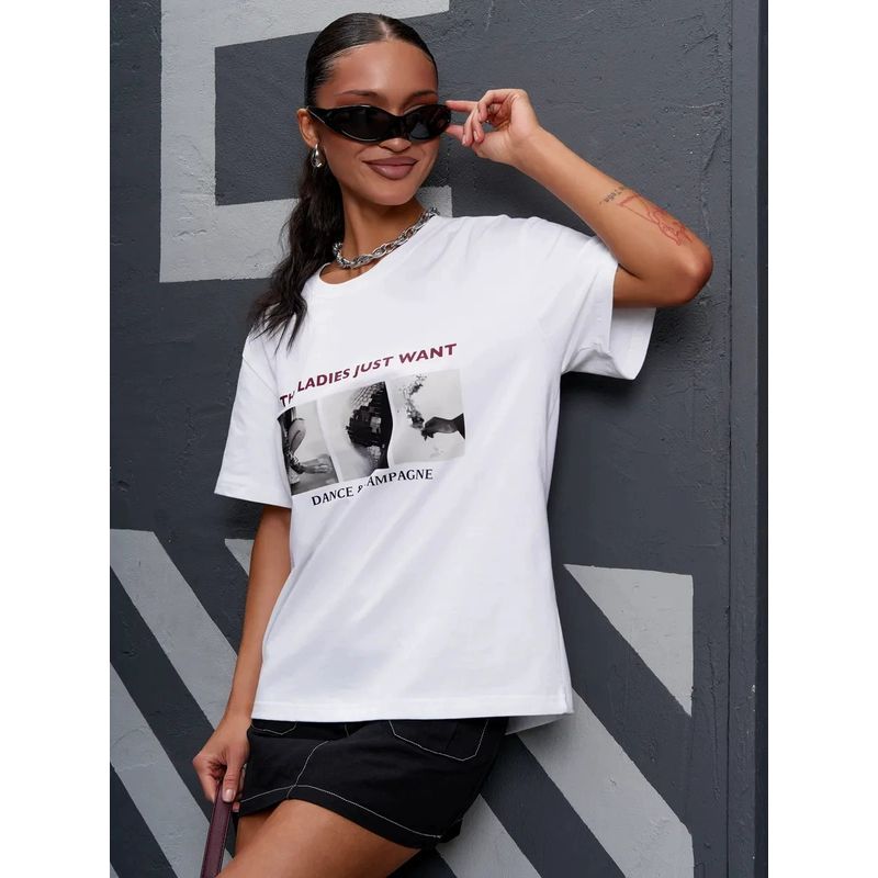 New Fashion T-shirt European and American New Fashion Casual Loose round Neck Print Letters Cotton T-shirt Top