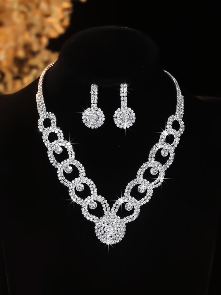 European Style Diamond-Inlaid Evening Necklace & Jewelry Set for Brides