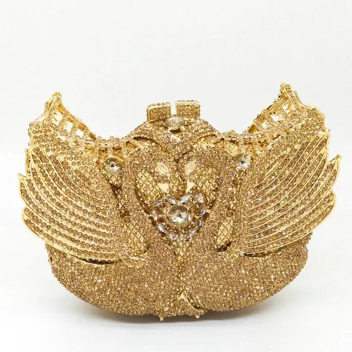 

Boutique De FGG (in stock) Women Swan Clutch Evening Bags Brides Animal Rhinestone Purses and Handbags Luxury Designer Bag Mini Clutch