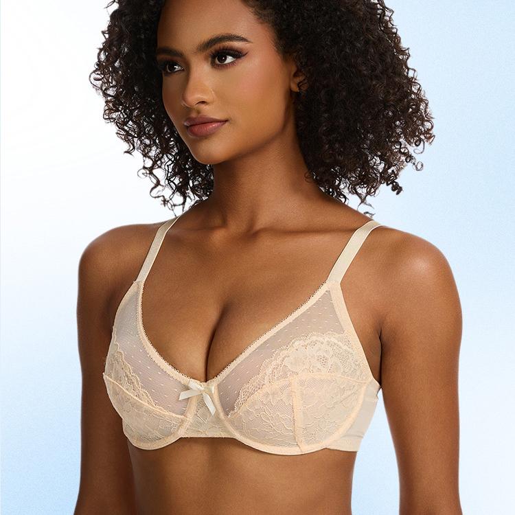 Large Size Lingerie with Thin Mesh Gathered French Style Sexy Soft Steel Ring Anti Sagging Bra