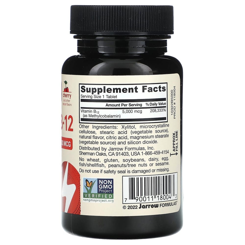 Jarrow Formulas Vegan Methyl B-12 Maximum Strength Cherry 5000mcg Chewables 60 Tablets