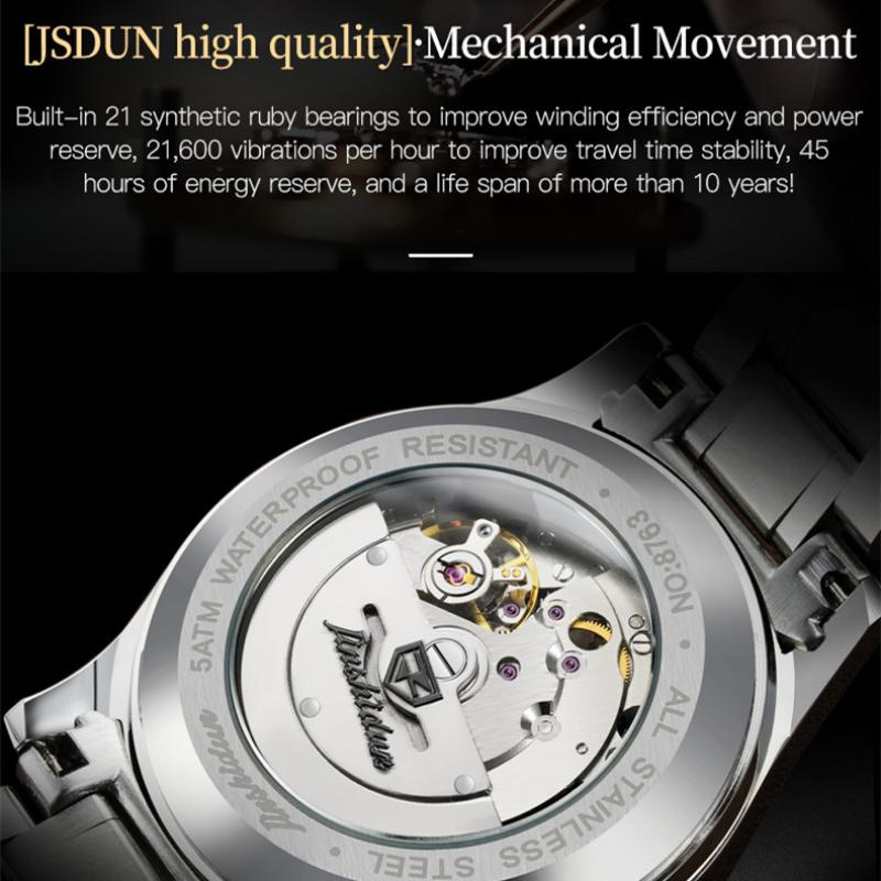 JINSHIDUN The New Business and leisure Men's Watch Fully Automatic Mechanical Watch Dual -daily Calendar Night Light Waterproof High -end Watch