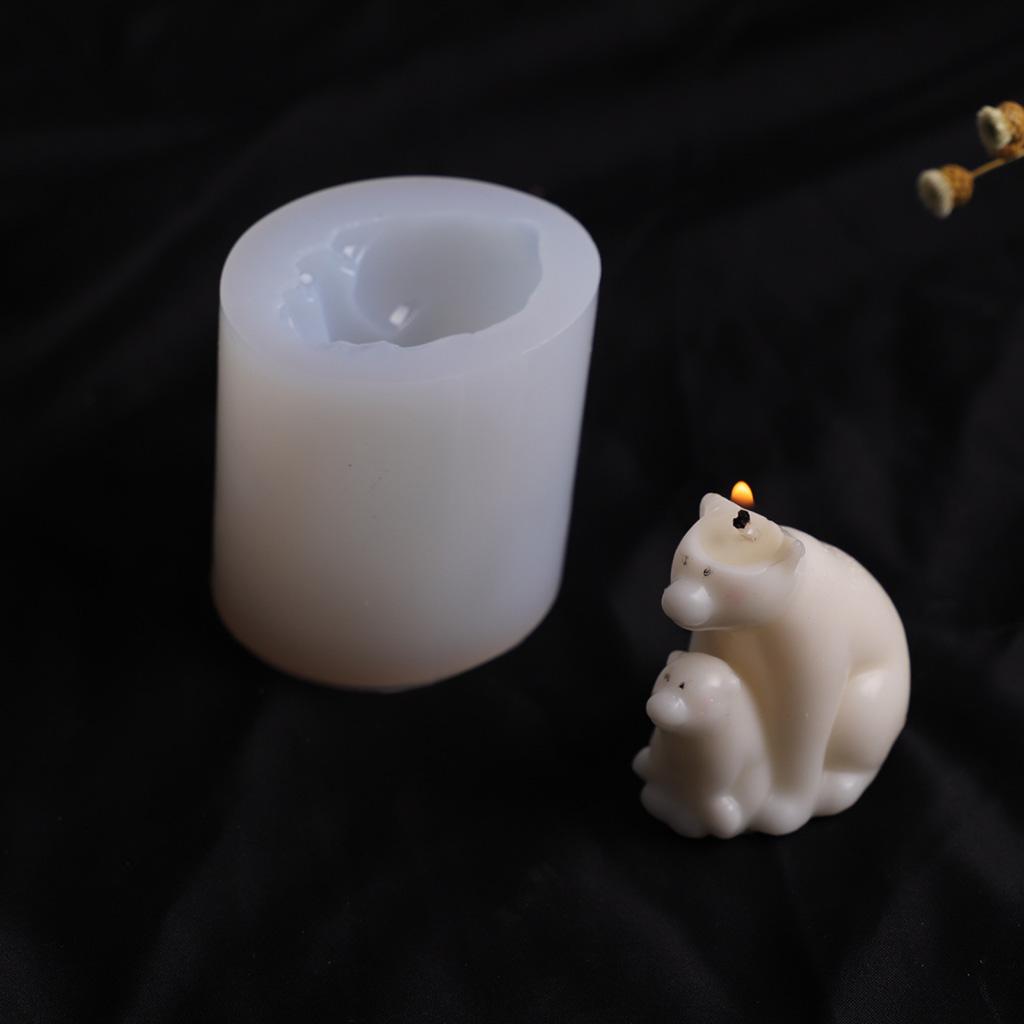 Handmade 3D Silicone Concrete Molds, Mother and Child DIY Polar Bear Candle Making for Home Window Decor