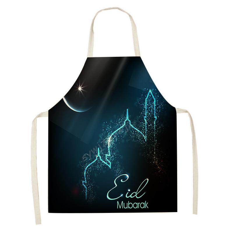 Cooking Baking Apron Muslim Eid Mubarak Printed Kitchen Apron Women's Ramadan Festival Gift Home Star Crescent Bib Decoration