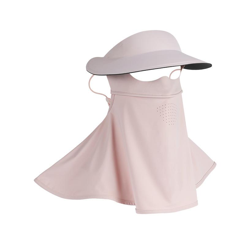 Women Summer Ice Silk Full Face Sun Protection Hat Black Coating Visor UV Protection Balaclava Sun Hat розовый