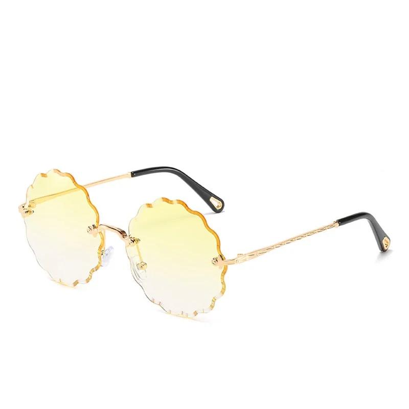 Luxury Brand Designer Lady Round Rimless Sunglasses Women Diamond Cutting Lens Vintage Flower Shape Sun Glasses For Female
