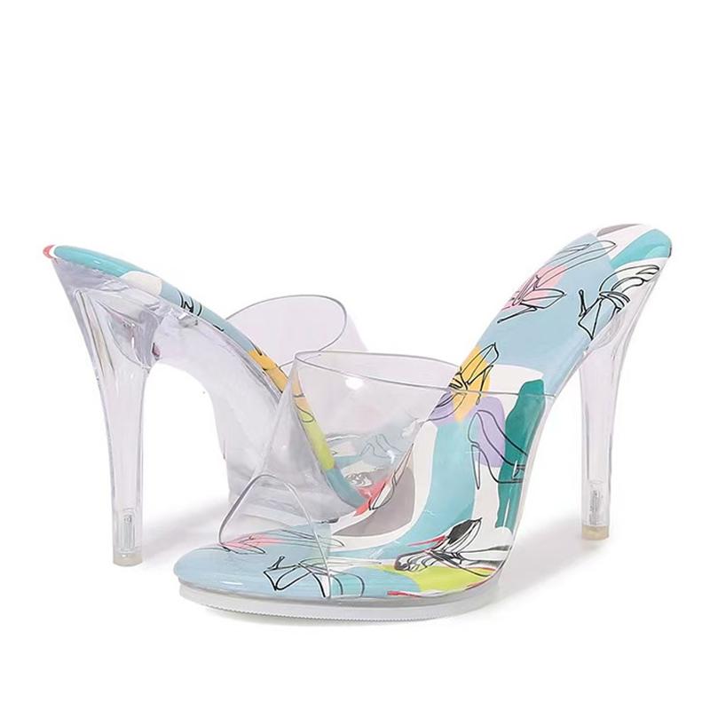 Fashion Liyke Summer PVC Transparent Slippers For Woman Fashion Open Toe Clear High Heels Stripper Party Slides Shoes Zapatos De Mujer