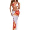 2026 European & American Women's Printed Long Skirt Split Bikini Three-Piece Swimsuit