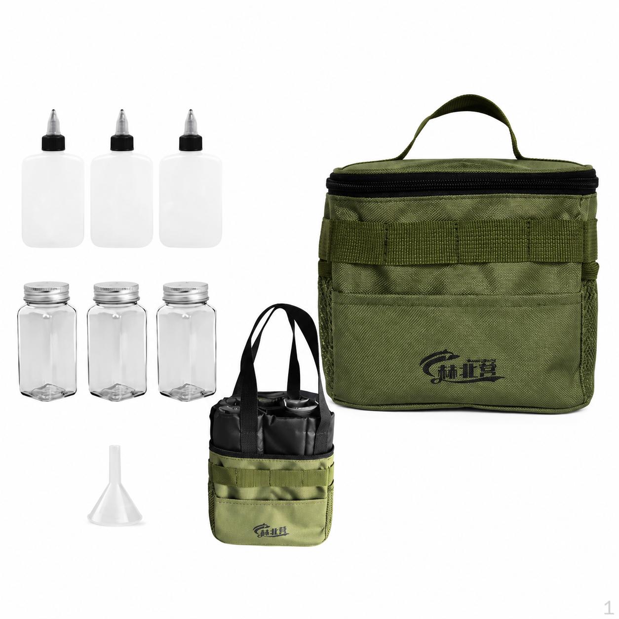 Camping Spice Bag, Outdoor Organizer with 9 Jars, Leakproof & Moistureresistant, 16x12x14cm