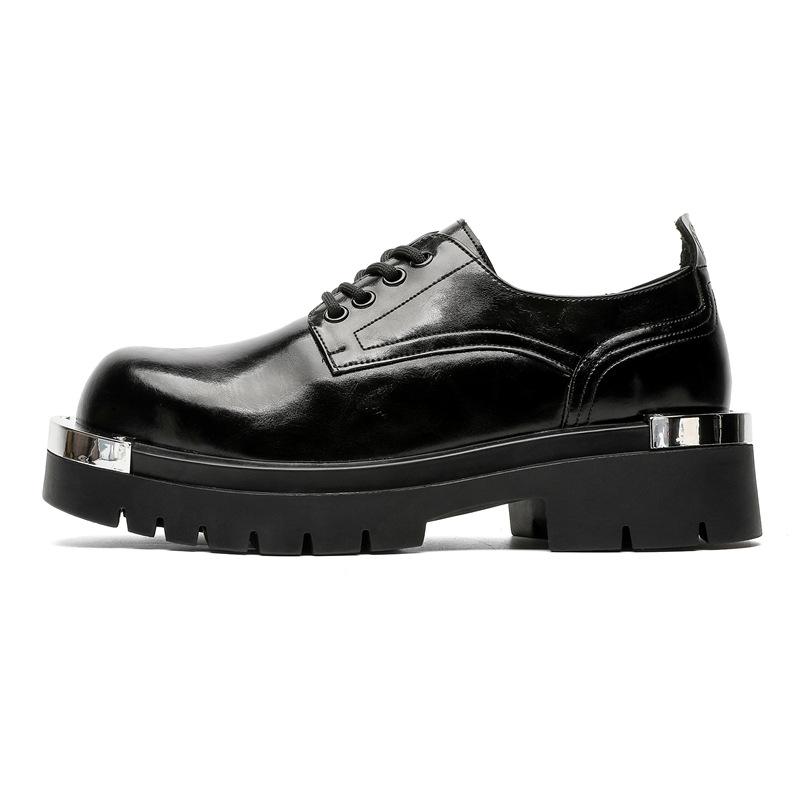 Niche high-end round head thick sole heightening large head leather shoes men's Korean version casual versatile derby shoes 3206-J