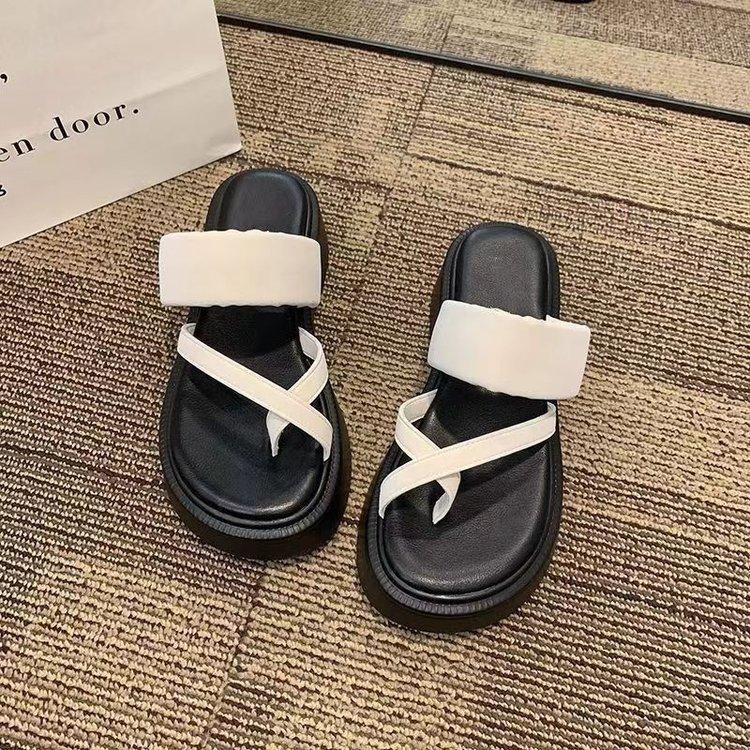 Muffin bottom set toe slippers medium heel rubber thick bottom toe one-word drag summer new