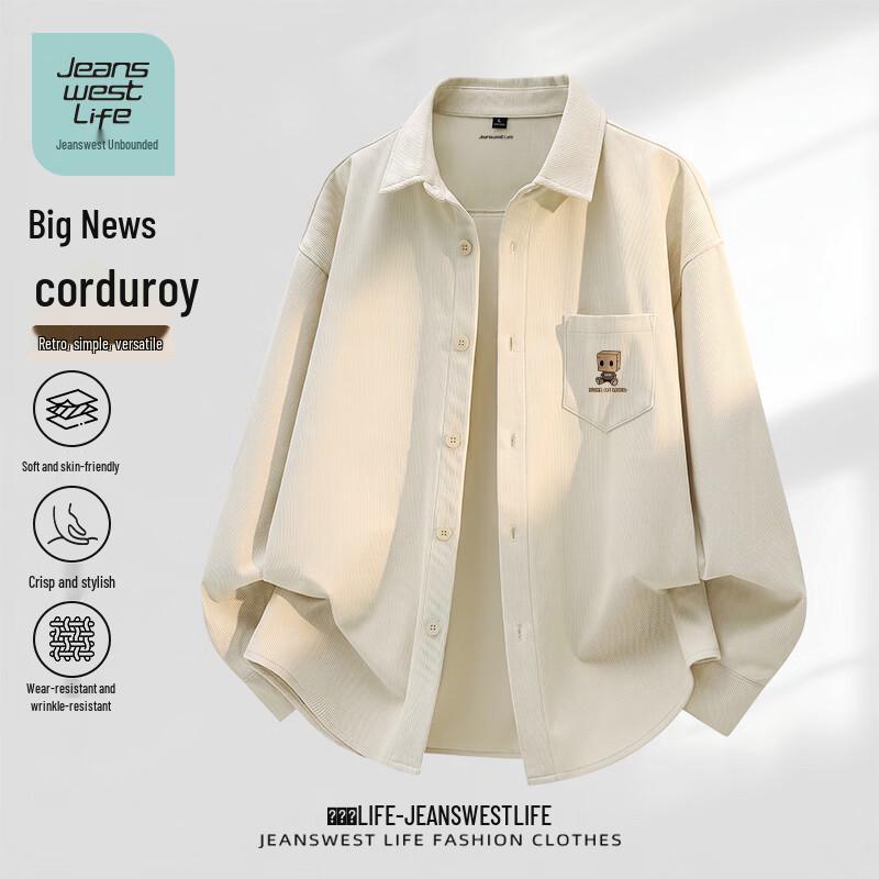 JEANSWEST LIFE Men s Casual Corduroy Long Sleeve Shirt 5XL
