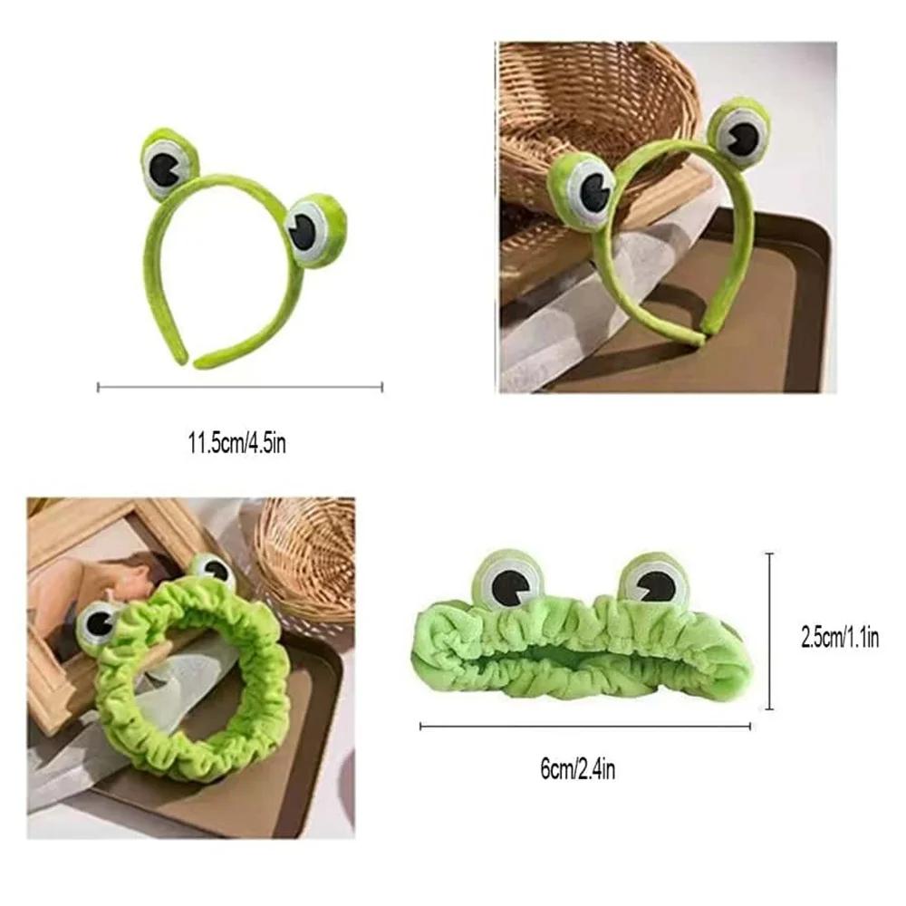 Cute Green Frog Headband with Hair Hoop for Washing Face Wide Padded Headband Skin Care Makeup Removal Shower for Women Girls