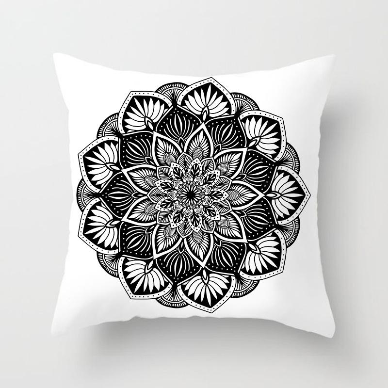 Black and White Ethnic Style Elephant Print Car Cushion Cover Sofa Pillow Cover Homewares