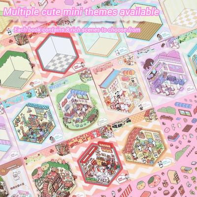 3D Miniature Scene Stickers Cartoon 8 Sences Landscape Sticker Book Stacking Pasting Mini Cabin Scene DIY Sticker Child Gifts