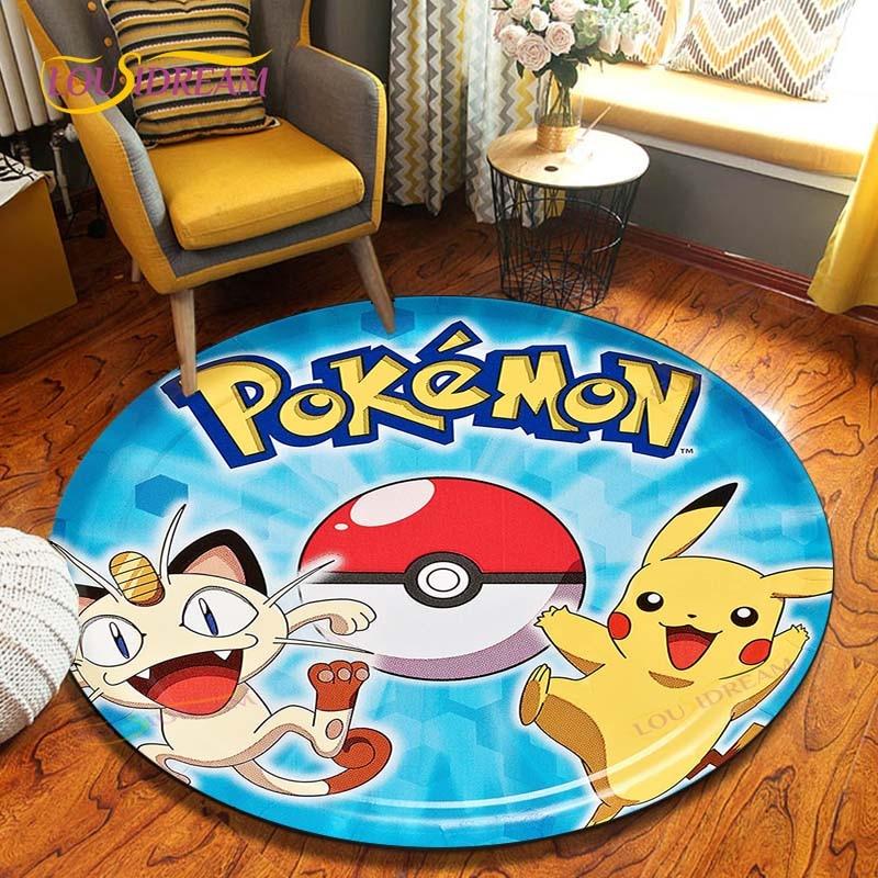 Cartoon Pokemon Runder Teppich Bodenmatte Schlafzimmer Flanell Tierteppich Rutschfeste Baby-Spielmatte Kinderzimmer Dekoration Matten