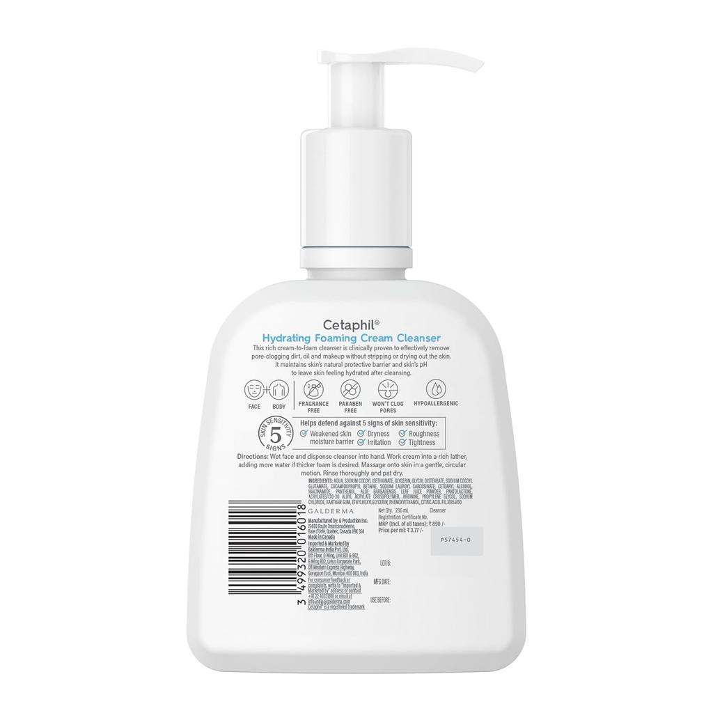 Cetaphil Hydrating Foaming Face Wash 236ml for Men Women Gentle Deep Clean Pollution Defense