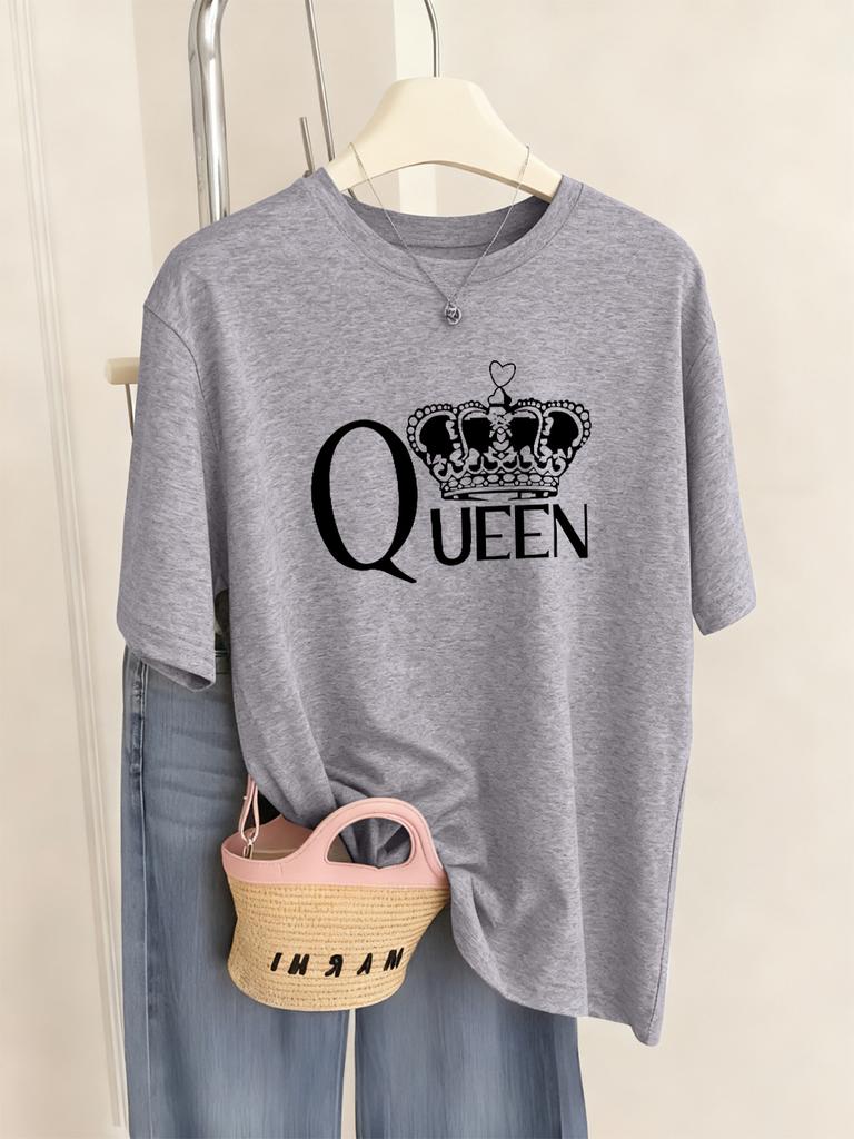 Queen Crown Graphic Printed TShirts Womens Basics ONeck T Shirts Comfortable Loose Short Sleeve Tops Summer Soft Woman Clothes