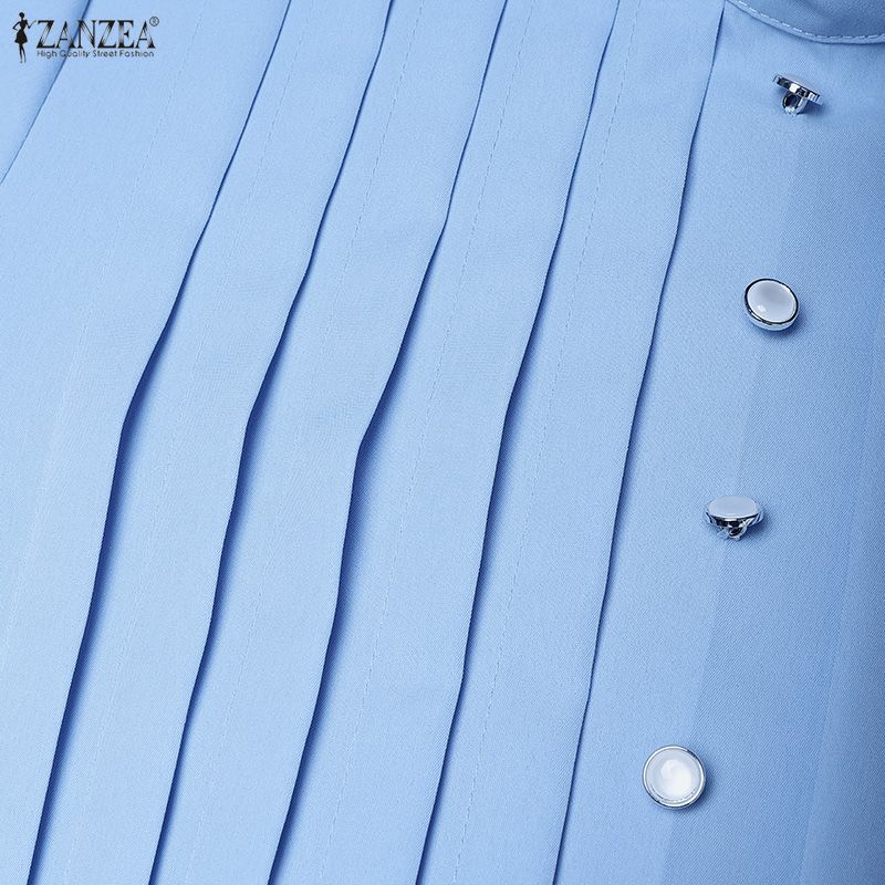 ZANZEA Damen Casual Rundhals Locker Langarm Muslimisches Kleid