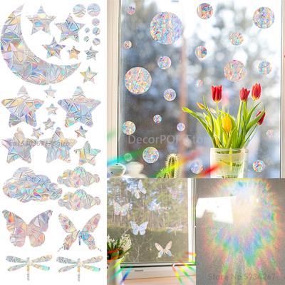 2 listy Sun Catcher Rainbow Prism Elektrostatické samolepky na sklo Sun Moon Star Butterfly Dragonfly Suncatcher Samolepky na zeď