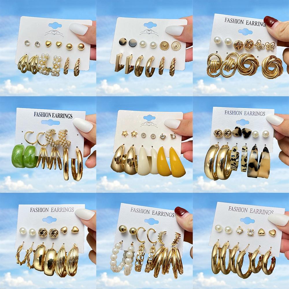 iF ME Fashion Pearl Earring Set Women Luxury Butterfly Love Heart Gold Stud Earrings Resin Hoop Earrings Jewelry Accessories