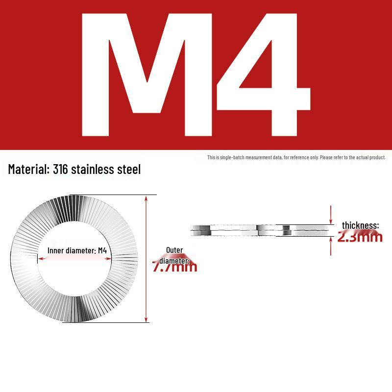 304 Stainless Steel Double Stack Self-Locking Washer with 65Mn Manganese, Anti-Loosening, Double-Sided Tooth Layer