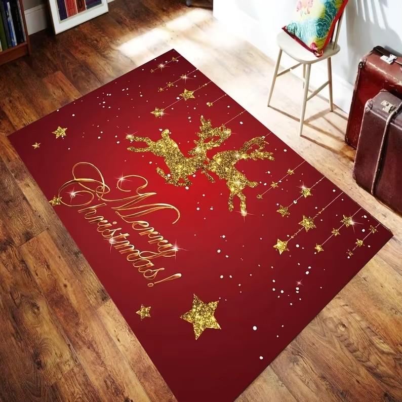 Merry Christmas Decoration Welcome Home Anti-Slip Door Mat Carpet Santa Flannel Floor Rugs for Living Room Home Decor Rug