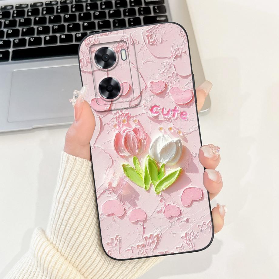 For Oppo A57 A57s A57e A77 A77s 4G Phone Case Oppo A77 5G A56s Back Cover Soft Liquid Silicone Pnada Rabbit Flower Cute Bumper