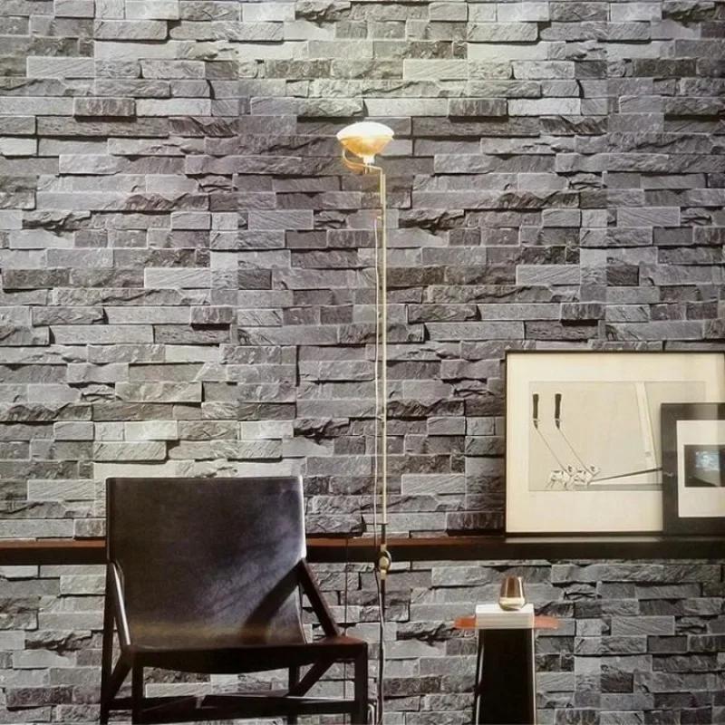 Slate Stone Brick Effect Washable Vinyl PVC Wall Paper Living Room Background Wallcovering Wallpaper Decor Papel De Parede