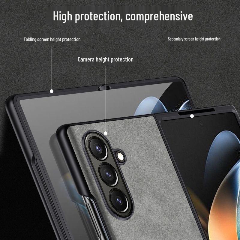 Capa Samsung Z Fold7 em Pele de Carneiro à Prova de Quedas para Z Fold6 - Luxuosa, Proteção para Tela Dobrável Amigável à Pele