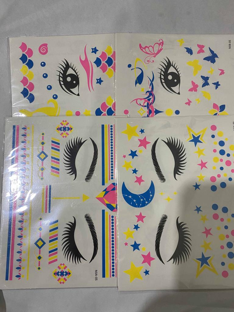Face Tattoo Sticker Butterfly Temporary Tattoo Waterproof 4 Sheets UV Fluorescence Temporary For Women  High Quality