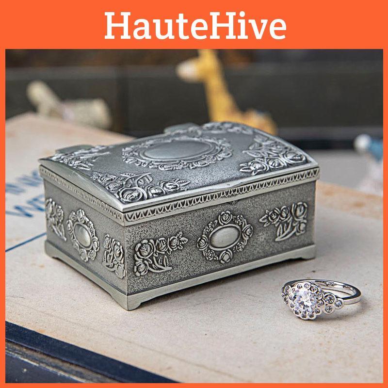 Luxurious Silver Zinc Alloy Jewelry Organizer Box For Rings Earrings And Necklaces