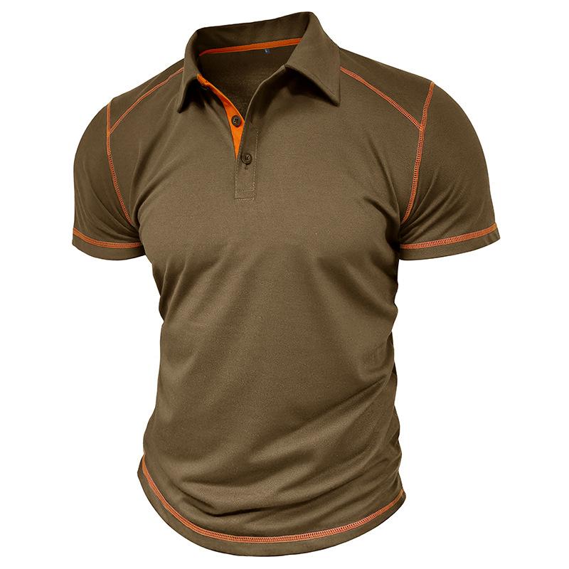 New Summer Men s Short-sleeved Polo Shirt Men s Colour Blocking Lapel Polo Shirt Men s Body Shirt S хаки