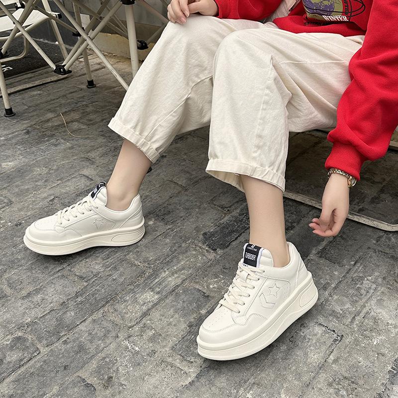 Thick-soled Sports Small White Shoes Women's Autumn and Winter New Leather Heightening and Slimming All-match Casual Dad