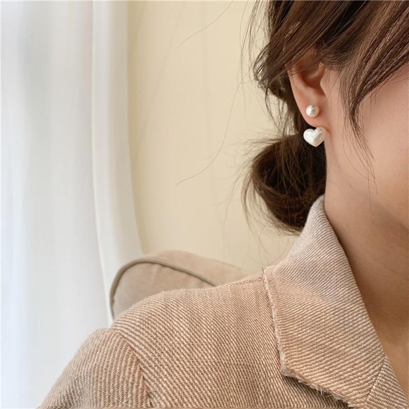 925 Silver Heart Pearl Stud Earrings for Women Luxury Minimalist Jewelry