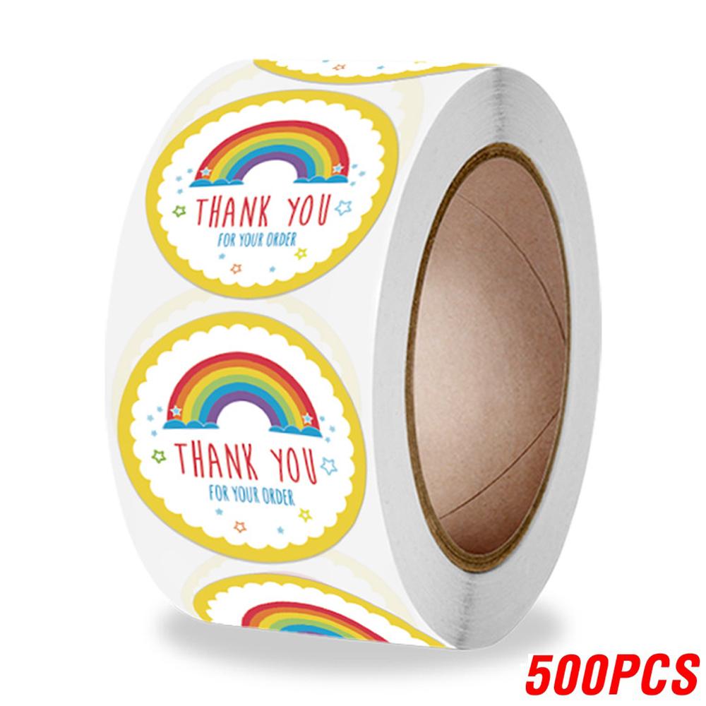 100-500 Pcs Round  Thank You Stickers Cute Cartoon Sun Rainbow Clouds Sticker For Handmade Gift Decor Labels Kids Reward Sticker