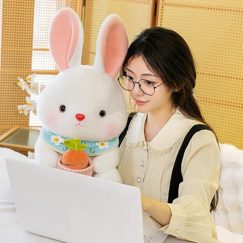 Cute White Bunny Plush Toy Soft Stuffed Animal Doll For Girls
