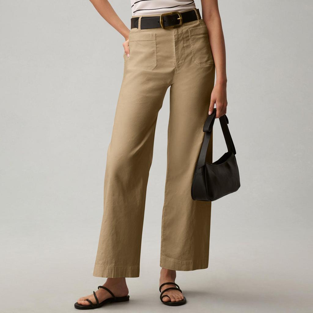 Dámské jednobarevné ležérní široké rovné devítibodové kalhoty s kapsami