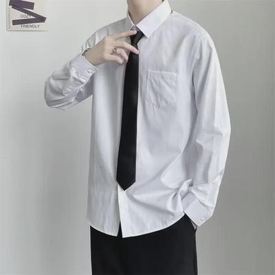 Men's Trendy Loose-Fit White Long-Sleeved Shirt by Japanese Brand - Versatile Solid Color, Unisex Style