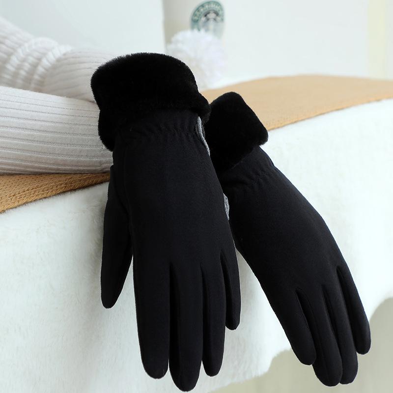 Warm Gloves for Autumn and Winter Women's German Velvet Bow Outdoor Riding Driving Plus Velvet Thickened Cold Proof Touch Screen Gloves