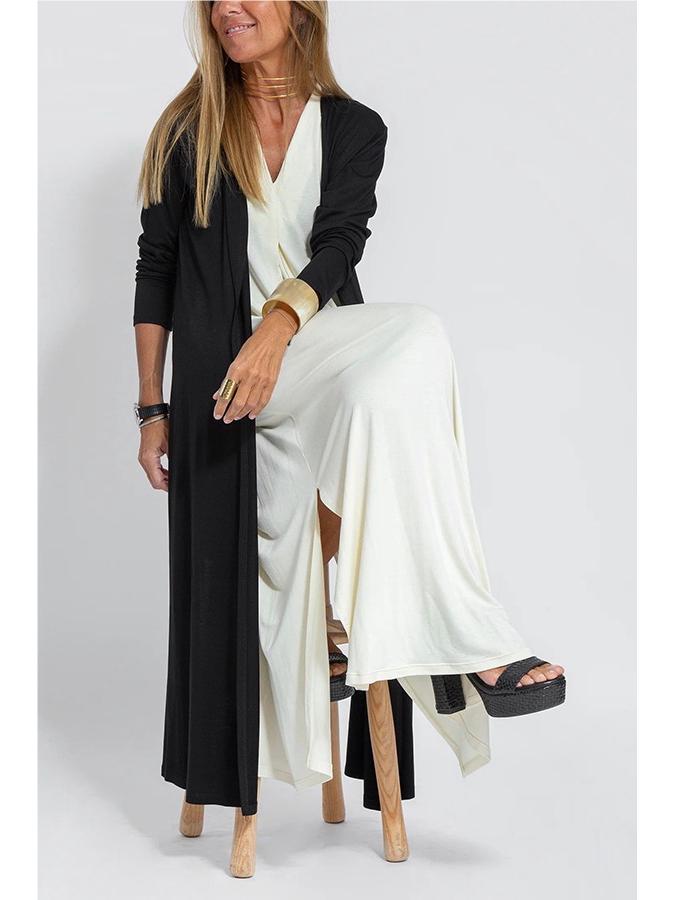 Europäisches und Amerikanisches Einfarbiges V-Ausschnitt Pulloverkleid und Strickjacken-Set für Damen