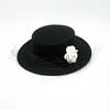 Xiaoxiang Elegant Camellia Black And White Mesh Wool Woolen Flat Top Top Hat Women'S Autumn And Winter French Retro British Felt