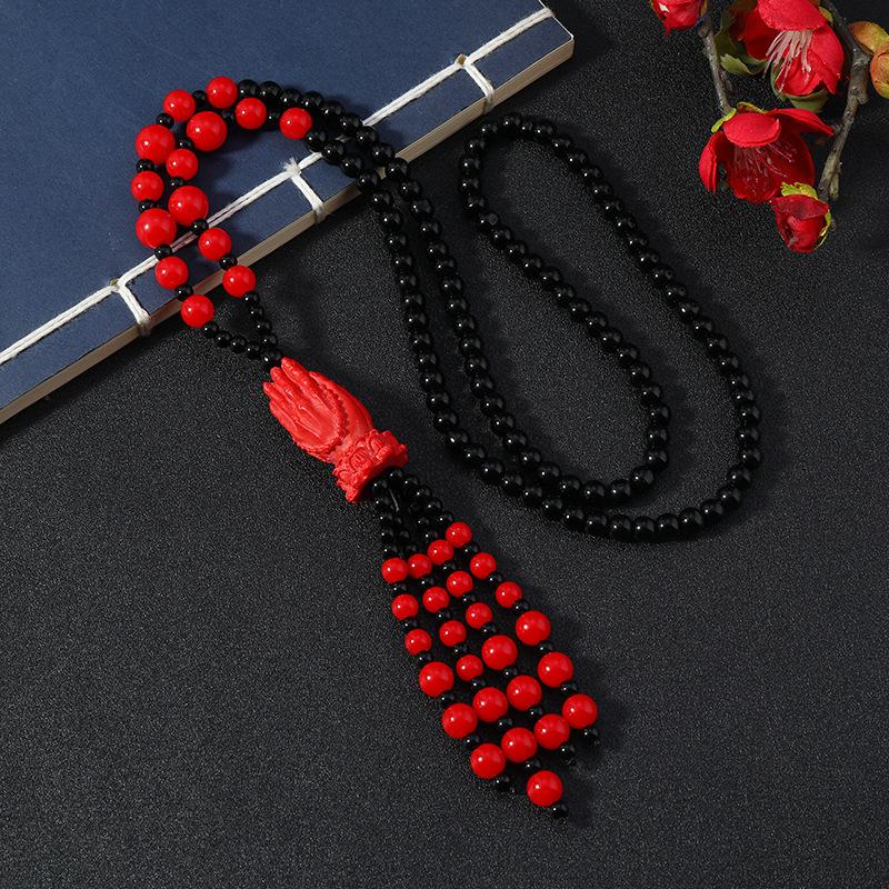 Retro Medium Red Cinnabar Sweater Chain Natal Long Necklace Pixiu Pendant Pendant Accessories Women