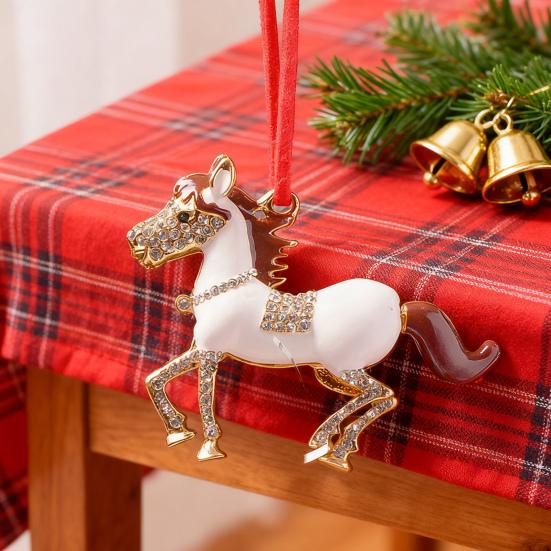 Pony Vánoční ozdoba Kamínková Zvěrokruh Kůň Přívěsek pro Dekoraci Stromku Třpytivý Sváteční Přívěsek Kůň pro Štěstí Tématická Dekorace