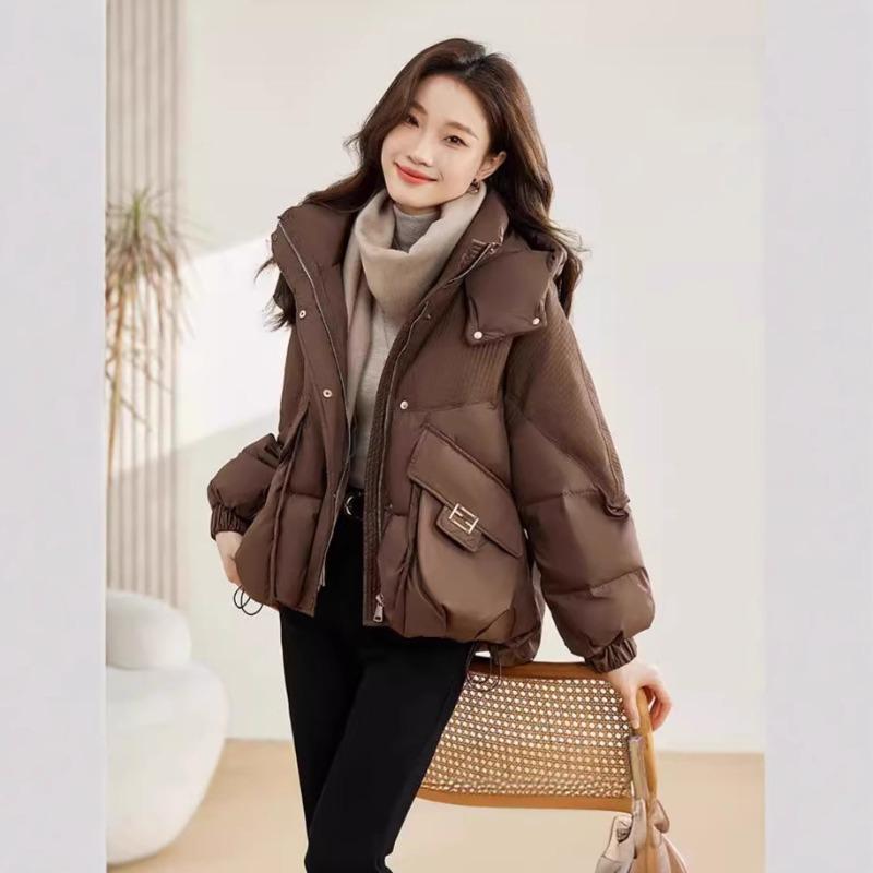 Winter women's small short thickened loose cotton-padded clothes, high-end thermal hooded jacket